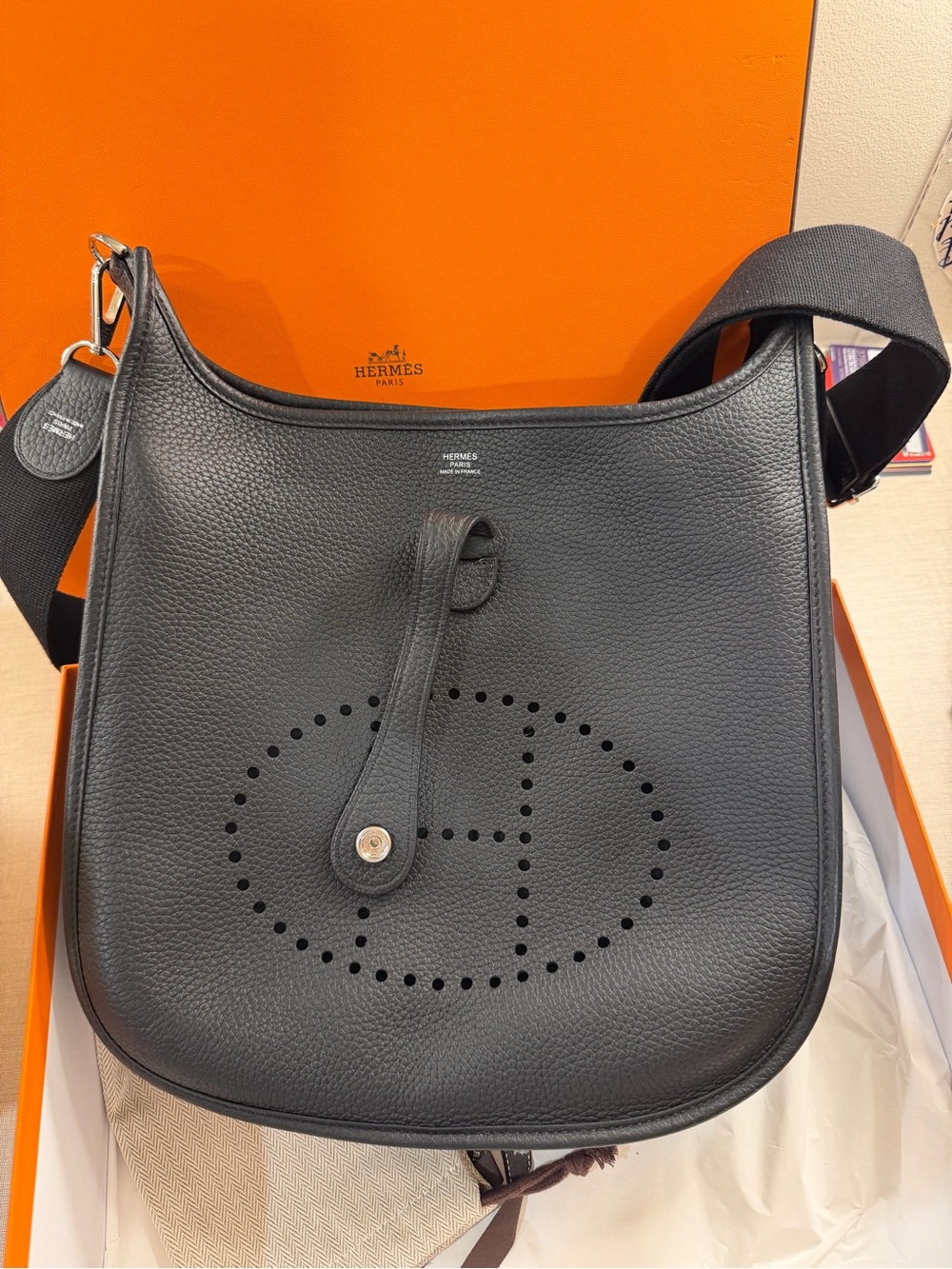 Hermes Black Evelyne III Perforated H Crossbody Bag GM size